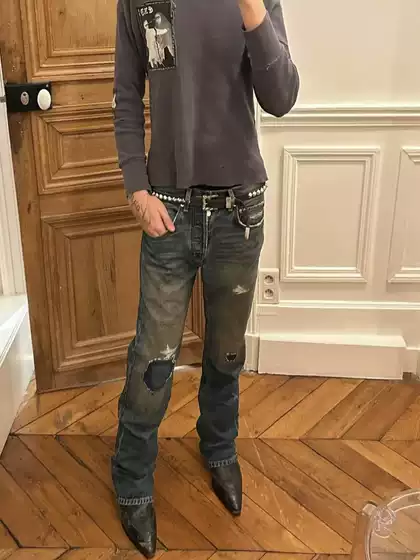 【Judgment of the Highest Court】Erd24Fw Melancholic Rich Second Generation Washed and Burnt Patched Distressed Straight-Leg Jeans