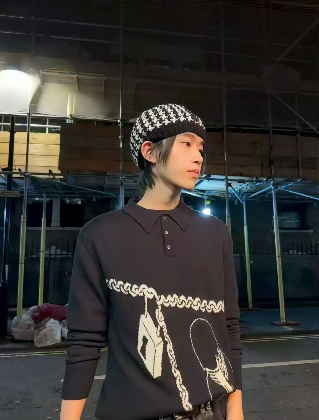 thumbnail for [Old money preferred] ERDx Loro18SS melancholic rich second generation chain forehead boy wool polo shirt