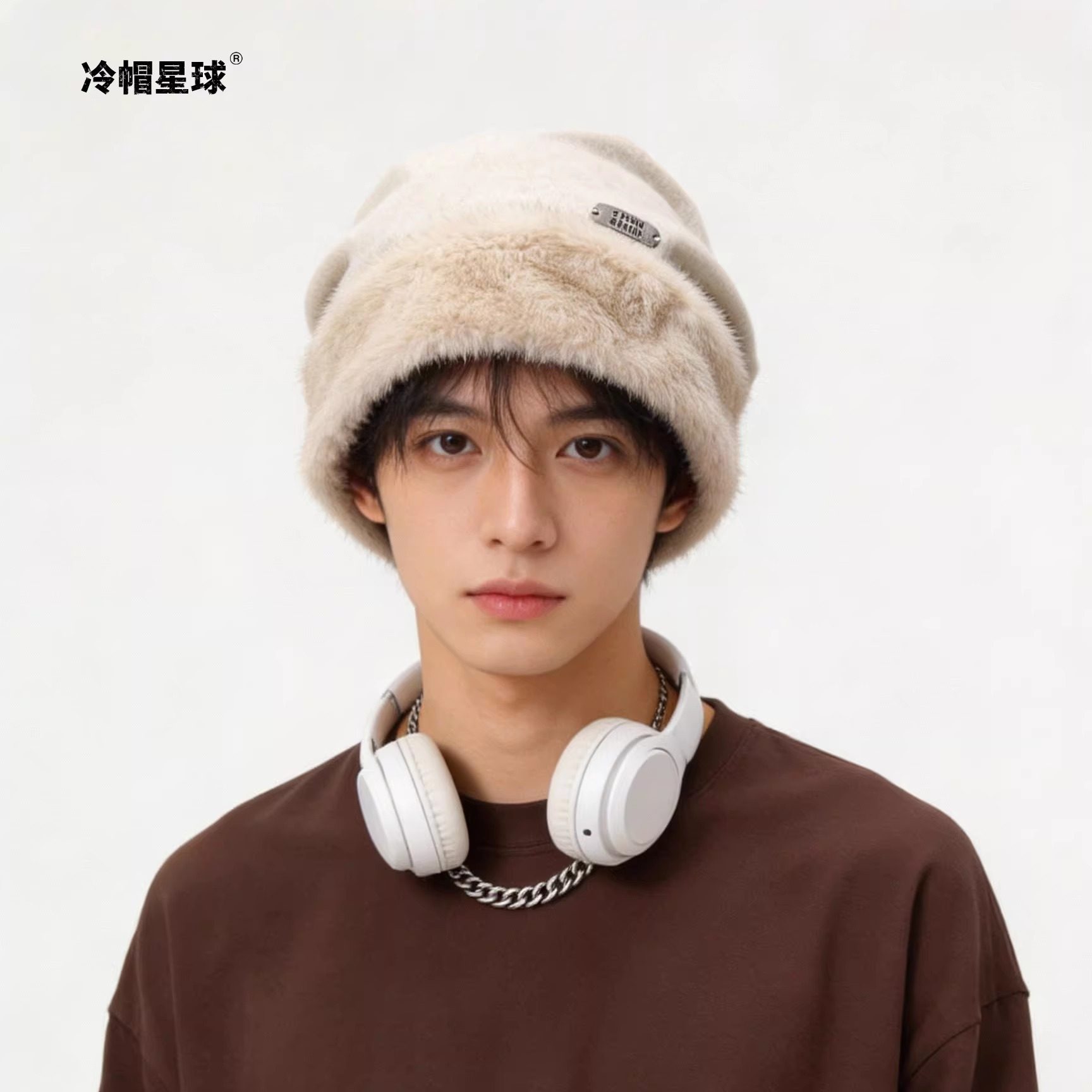 冷帽星球-针织帽子女冬保暖护耳毛绒帽韩版宽松大头围男显脸小