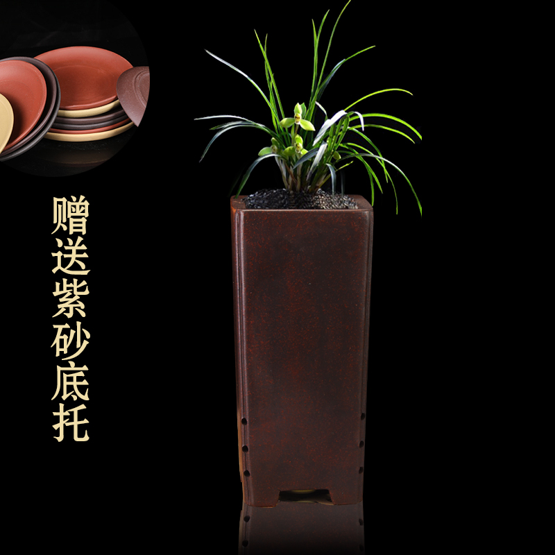 极速紫砂花盆悬崖榕树真柏老桩盆景盆桌面古典高直筒X盆四方签筒