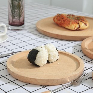 极速Wooden Round Pastry Tray DAessert Plate Dishes Coasters