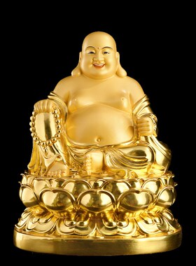极速纯铜贴金弥勒佛佛q像大肚开心笑面佛菩萨家用供奉招财摆件金