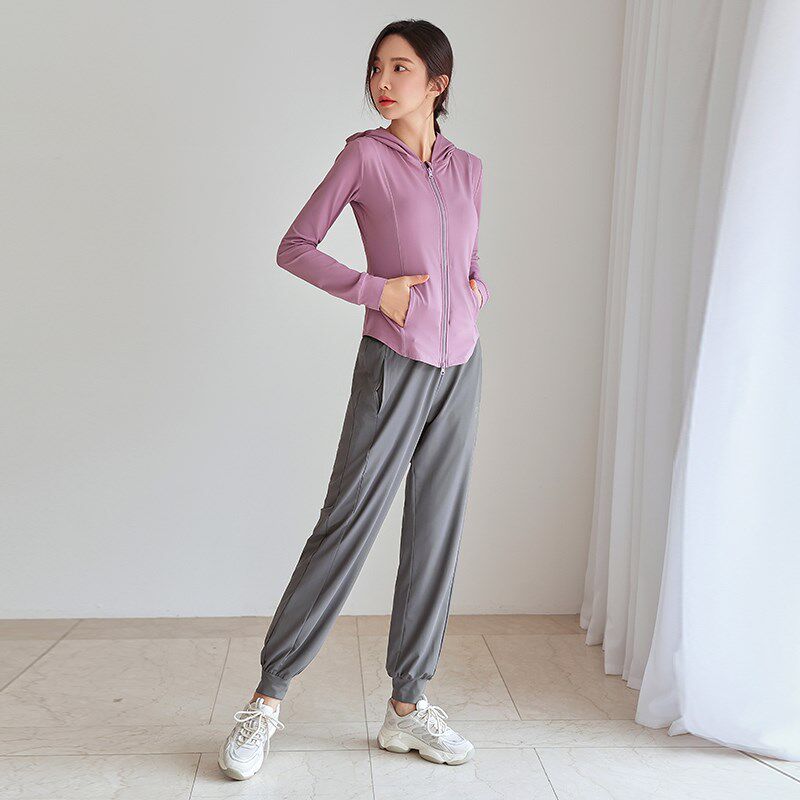 新品运动套装女士夏季可放手机跑步速干衣长袖户T外休闲健身瑜伽