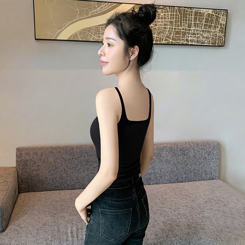 新品黑色吊带带胸垫背心女s内搭2025新款美背外穿文胸一体纯棉打