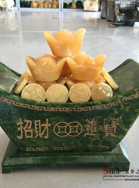 新品天然南玉招财进宝聚宝盆摆件绿D色聚宝盆吸收八方财气家居风