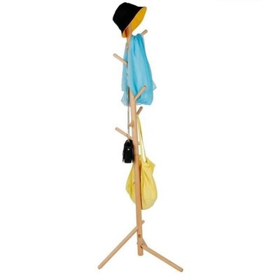 极速Freec Standing Wood Coat Rack Stand Hat Hanger with 6 Ho