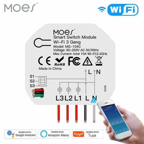 wifi涂鸦智能家居灯控智能开关通断器app语音定时3路智能开关模组