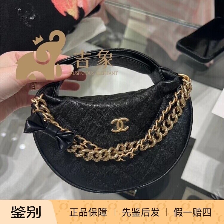 牛皮半月包Chanel蝴蝶结呼啦圈包