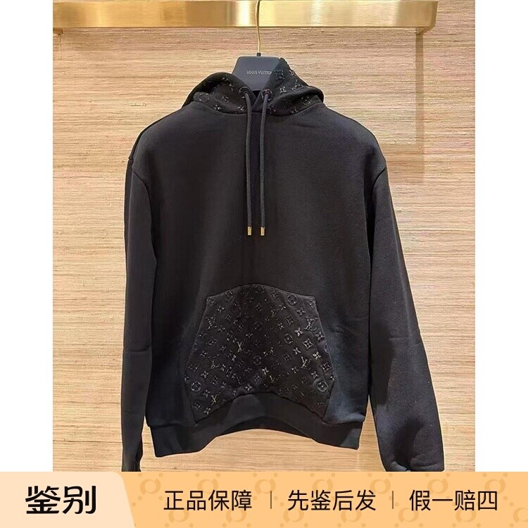 路易威登男装黑色反光连帽卫衣