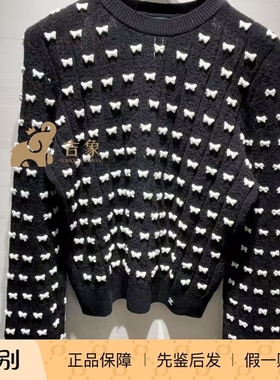 Chanel/香奈儿25K新款女装黑色/白色蝴蝶结圆领长袖针织衫