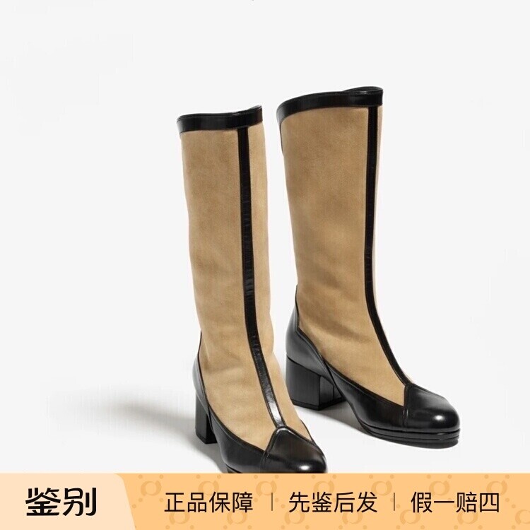 Chanel新款女鞋米色麂皮拼黑色