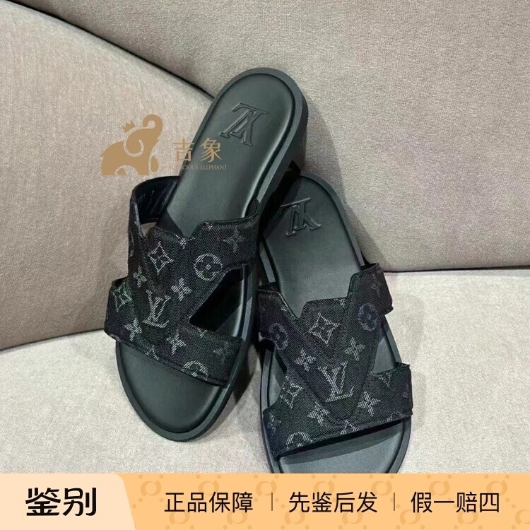 Lv路易威登2024新款男鞋粒面牛皮革OASIS 平底凉拖沙滩拖鞋1ACRPB