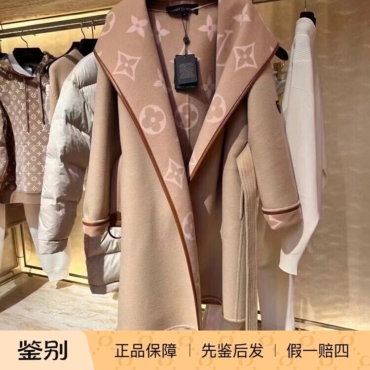 Lv路易威登2023新款女装棉羊毛连帽双面围裹式中长款大衣1A99K3