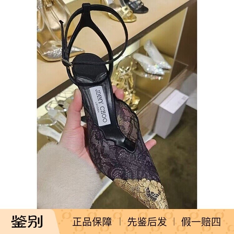 周仰杰新款蕾丝刺绣尖头高跟鞋