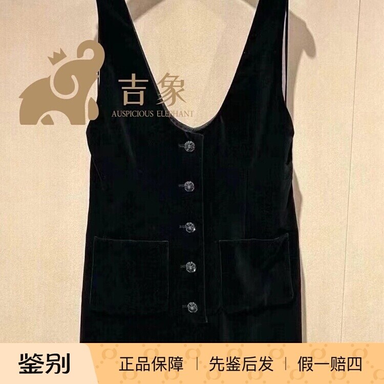 丝绒单排扣吊带背心背带裤连衣裤
