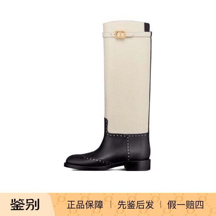Dior迪奥黑白拼色牛皮高帮靴