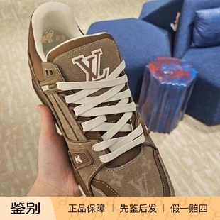 LV/路易威登2025新款男鞋棕色Monogram丹宁布TRAINER运动鞋1AHT23