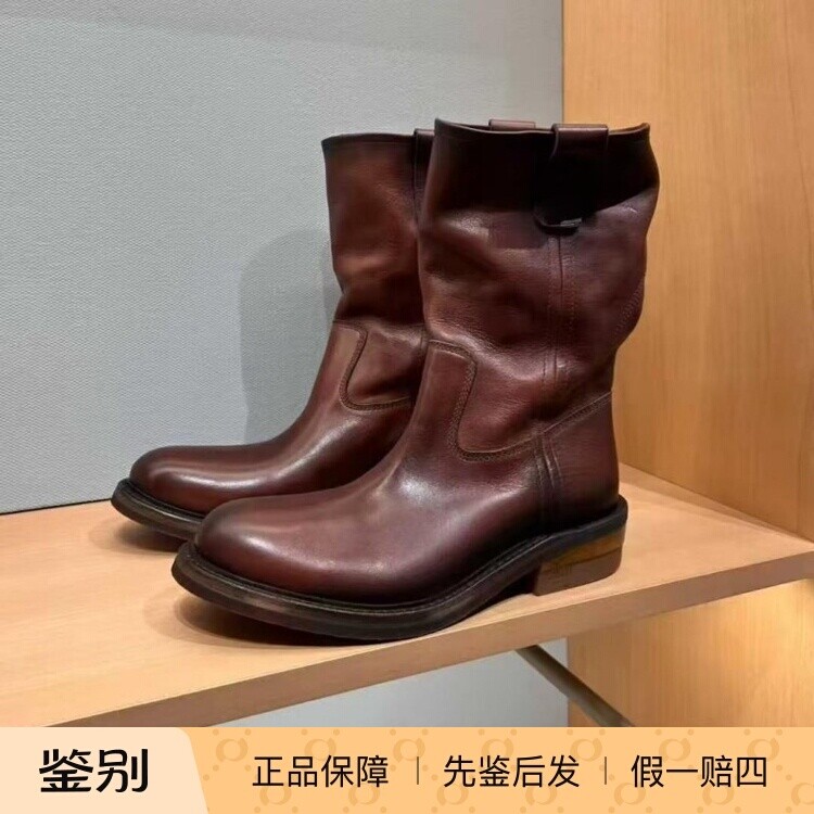 缪缪2026新款女皮革马丁短靴