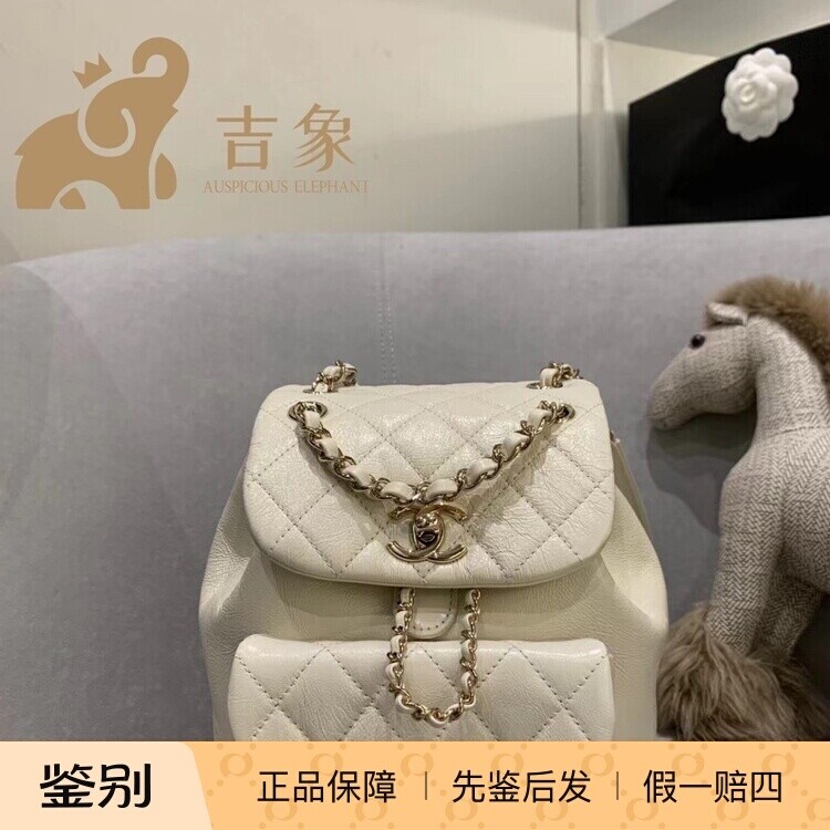 国现Chanel香奈儿女包duma淡金扣蜡油牛皮链条抽绳书包双肩包背包