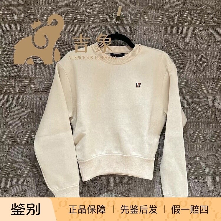 LV路易威登2024新款女装白色贴饰圆领长袖套头衫卫衣1AFOU3