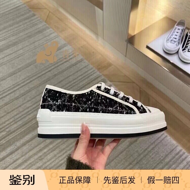 Dior迪奥女鞋黑白色帆布鞋