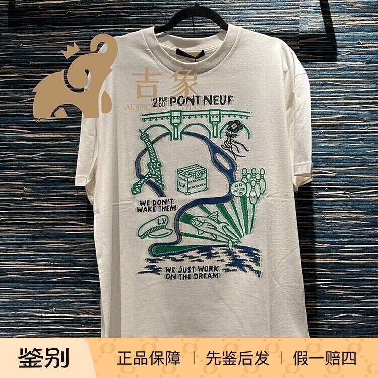 LV路易威登涂鸦嵌花男装圆领短袖