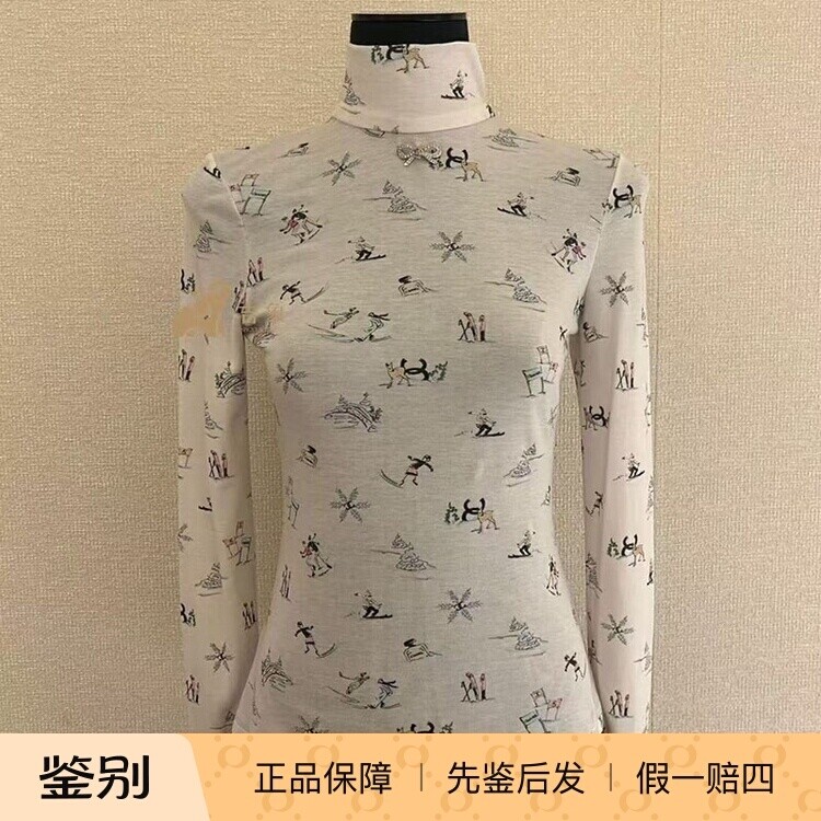 Chanel雪花滑雪双C印花打底衫