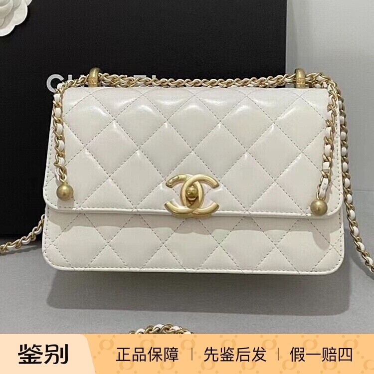 Chanel香奈儿双金珠链条包斜挎包