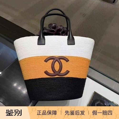香奈儿双C草编沙滩手提包