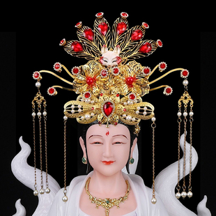 手工合金凤鸣九尾狐娘娘神像凤冠泰山奶奶黑老太佛像神仙蟒冠头饰