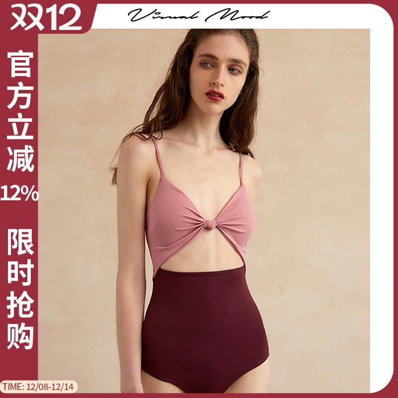 VisualMood皮粉拼接连体泳衣女