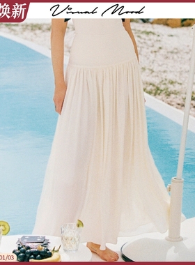 visual mood夏季白长裙雪纺透气沙滩裙复古显瘦海边度假拍照优雅