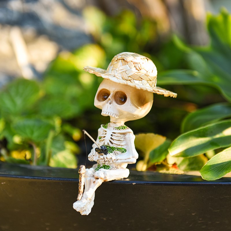速发创意钓鱼骷髅人桌面众物鱼缸绿植盆景边缘房间家居好件小摆装