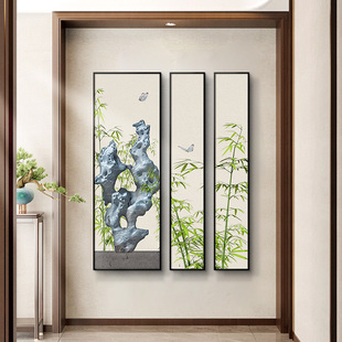 速发玄关装饰画水墨山水楼梯条过道绿廊窄长口挂画走植入户墙面组