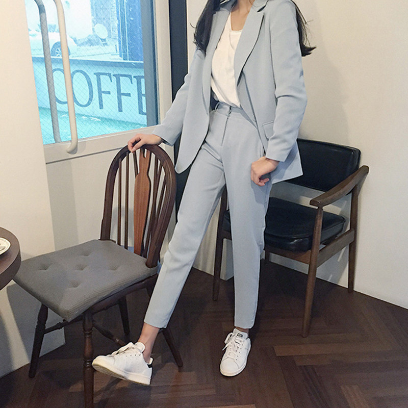 速发2024春秋新款小套装女百搭一粒扣西服外套小脚裤两件套潮