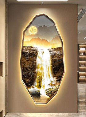 速发福山流水生财廊关装饰画轻奢高鹿入户门挂画新中式走玄发光壁