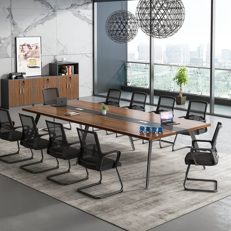 速发简约钢架会议桌办公室长桌板式培训椅八字脚会议桌2000*1000*