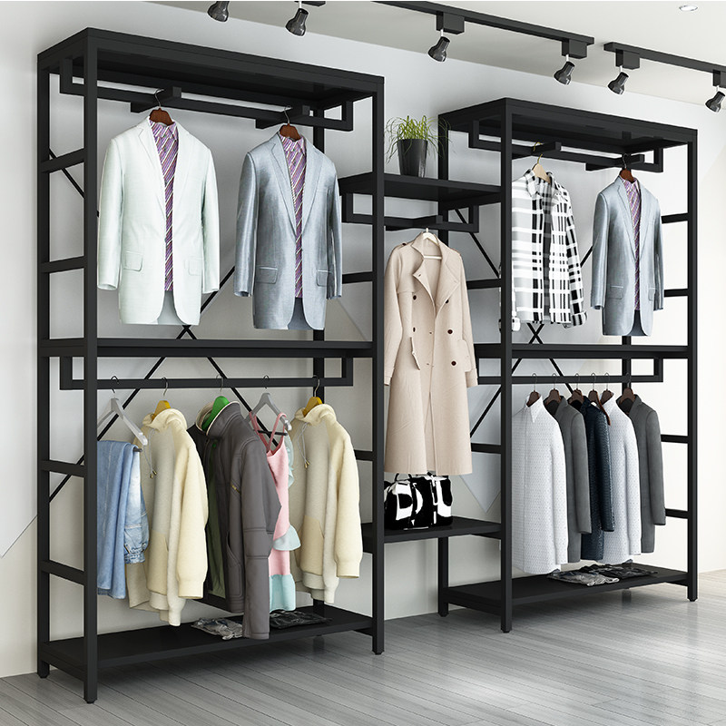 速发服装店展示列落铁式双层挂衣架童装男服装店陈架架衣服架子地