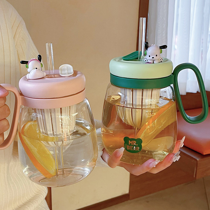 速发茶水分离泡茶杯玻璃杯高颜值网红水杯透明办公室冷萃杯子带吸
