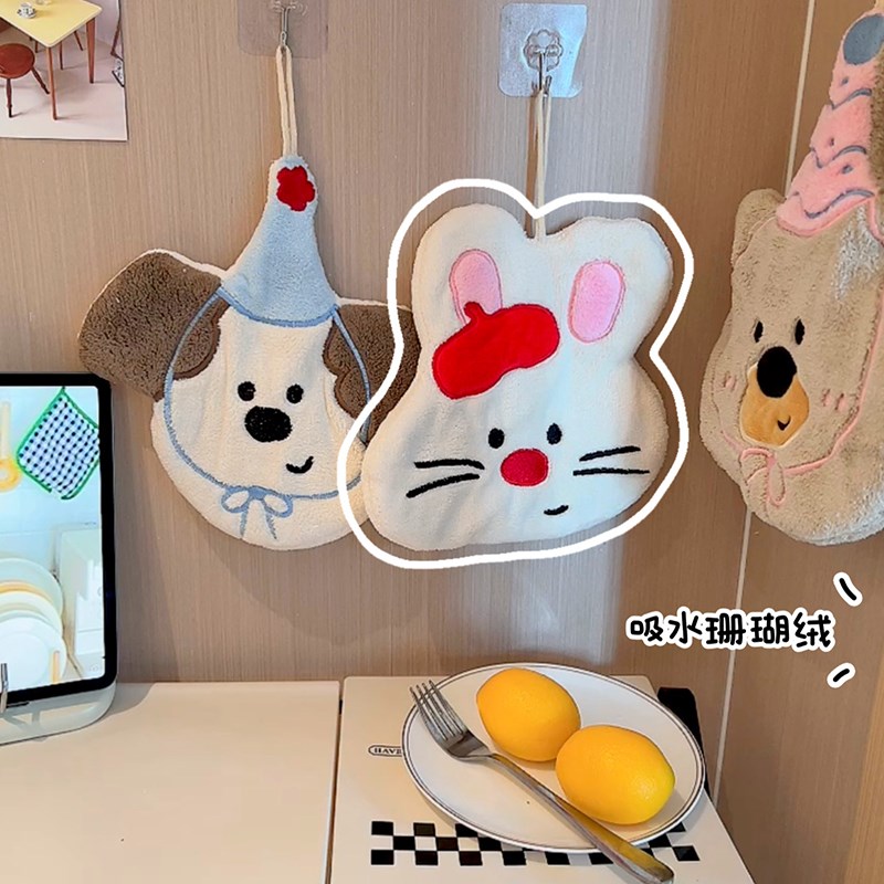 速发可爱兔子小狗擦手巾速厕房瑚绒e干手毛巾厨珊干所洗手