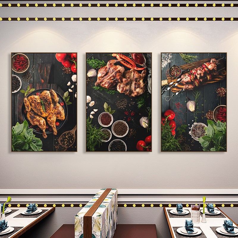 速发炸鸡烤肉餐装饰画画画西店厅战 斧牛排披萨挂画 画烧烤店