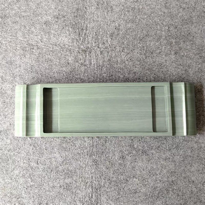 速发砚台 松花砚 匠人手造老坑绿刷丝纹松花石墨床 墨台 卷案墨架