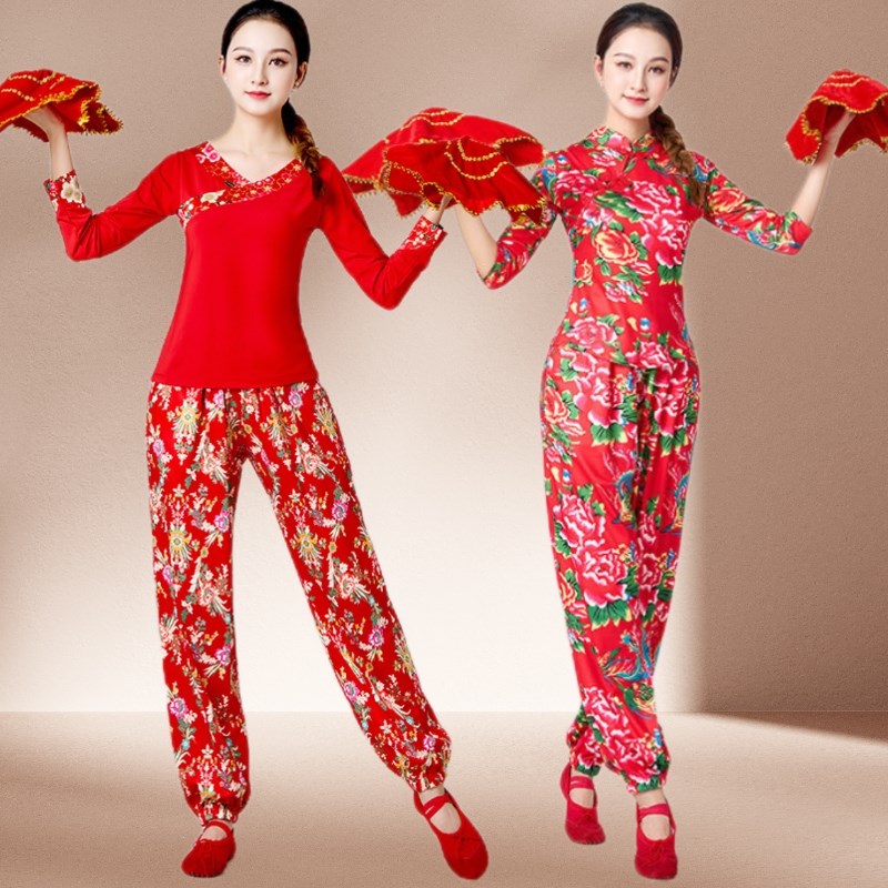 速发夏季中袖鼓场舞秧歌舞服装新款东北大花灯笼裤腰广舞蹈套出服
