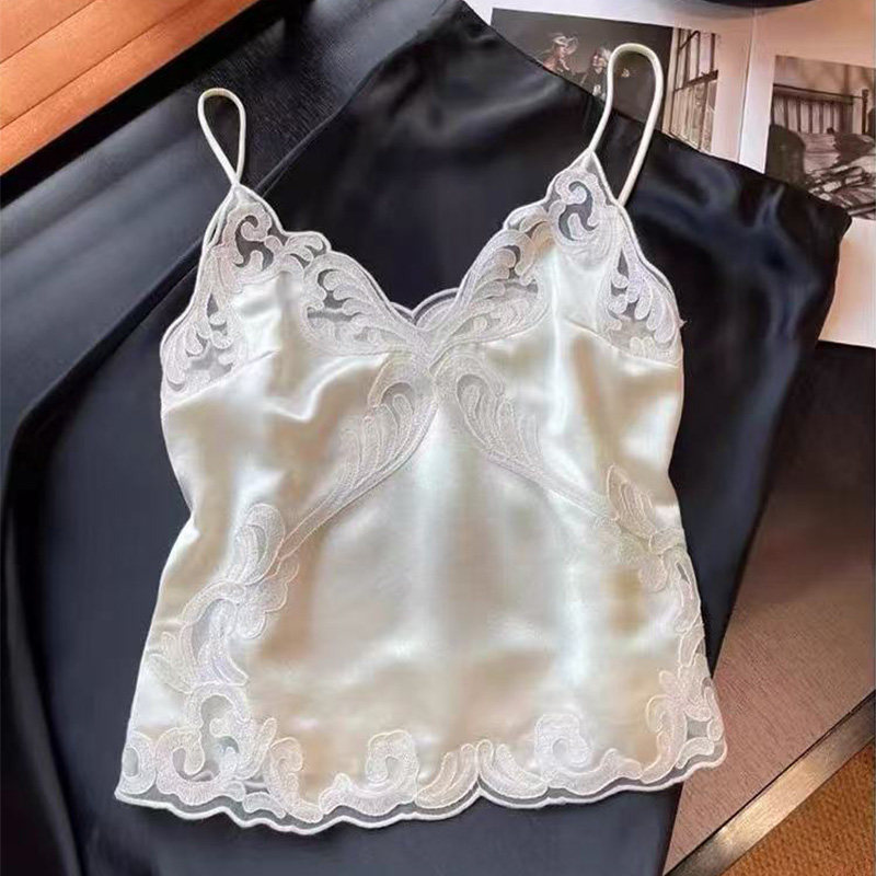 速发小众精致上衣白色V领蕾丝边吊带背心女夏大码内搭打底衫外穿