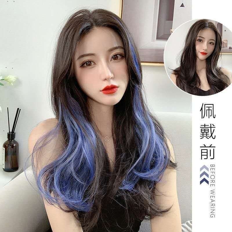 速发挂耳挑染假发一片式接渐片发变彩色长波浪大卷发微卷直