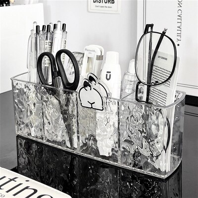 速发亚克桶透明笔筒收纳盒轻奢高级办感公室分格笔力学生桌面文具