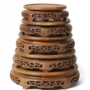 速发红木圆形茶石鱼缸石头佛像花瓶花盆架座鸡翅木质奇壶实木托底