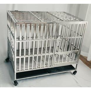 不锈钢狗笼子加粗折叠方管中大型犬狗窝带厕所泰迪金毛宠物笼