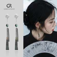 新中式黑贝壳国风古风长款耳环2025新款耳夹女无耳洞流苏旗袍耳饰