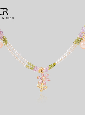 3.14新款小雏菊吊坠项链女轻奢小众设计感锁骨链水晶串珠颈链